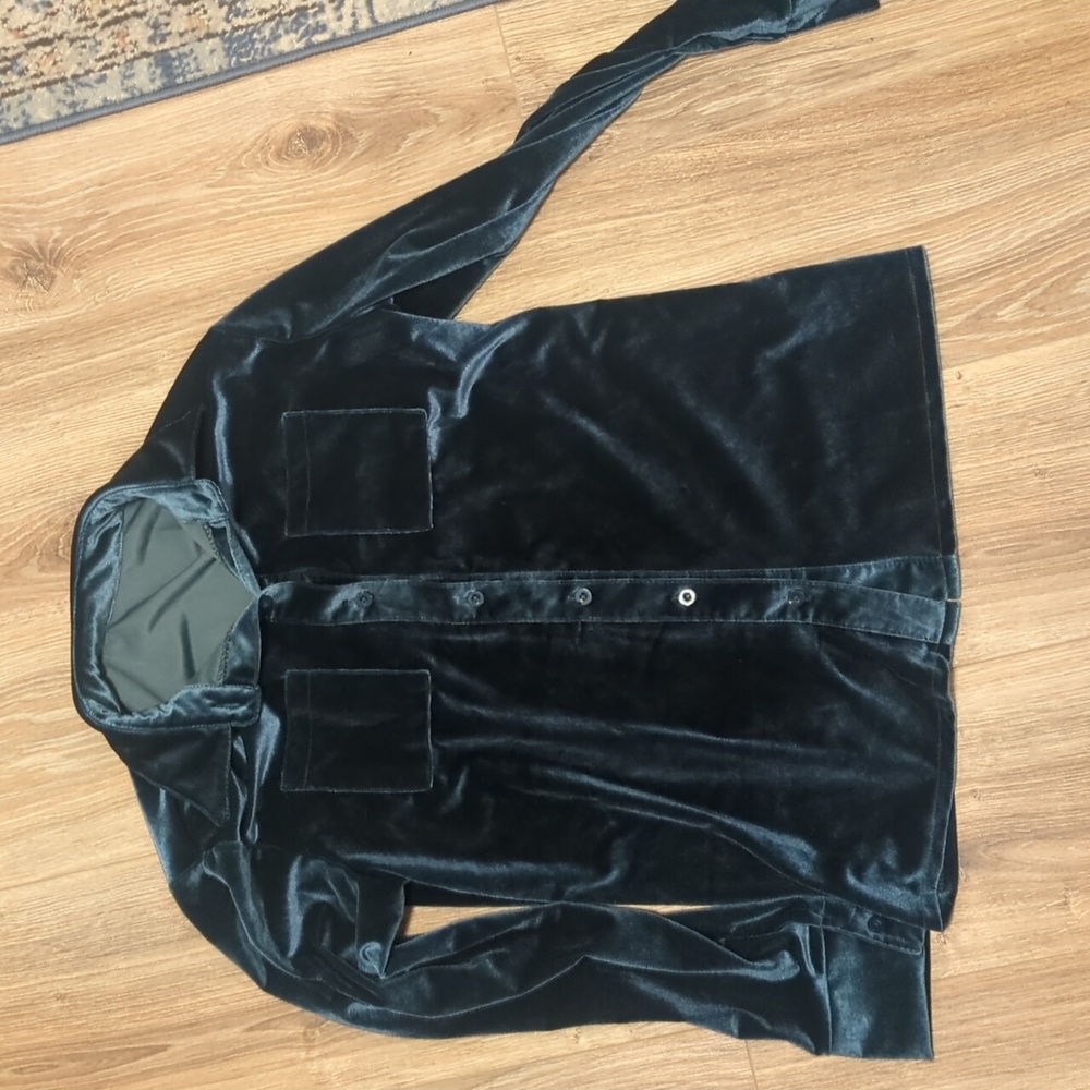 Teal velvet button down